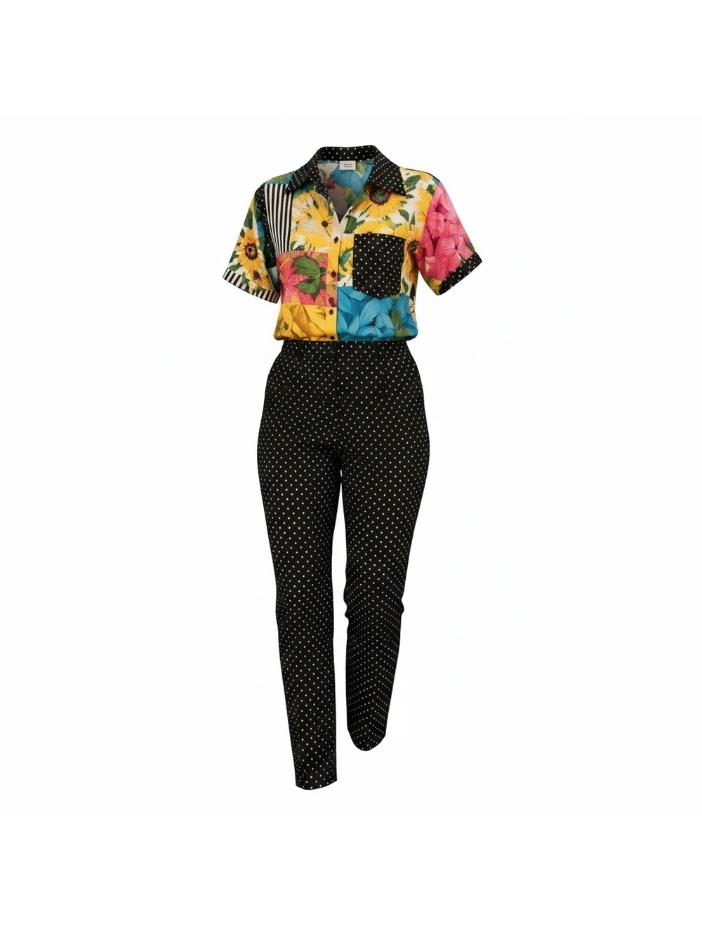 Vintage Cache Floral Patchwork & Polka Dot Jumpsuit